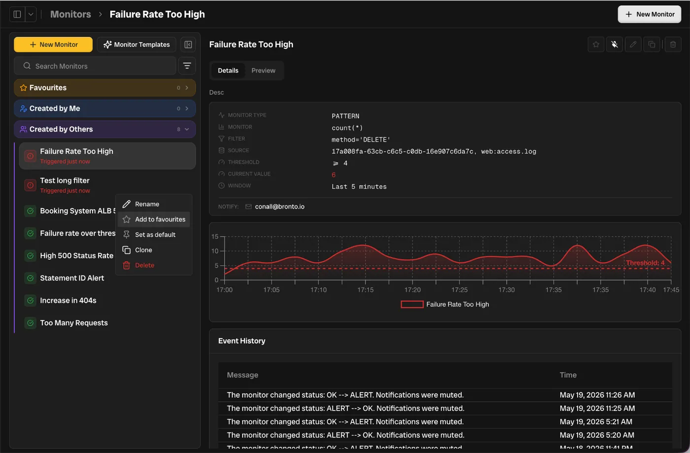 Bronto Monitors interface